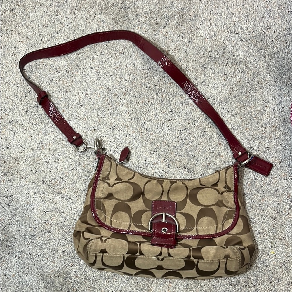 Coach Soho Hobo F19581 Purse SV/Khaki/Red